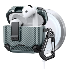 A-One Brand - AirPods 4 Skal Magsafe Carbon Fiber med Karbinhake - Grön