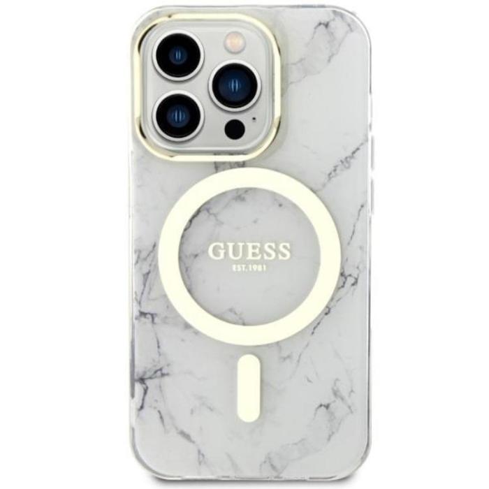 Guess - Guess iPhone 14 Pro Mobilskal MagSafe Marble - Vit
