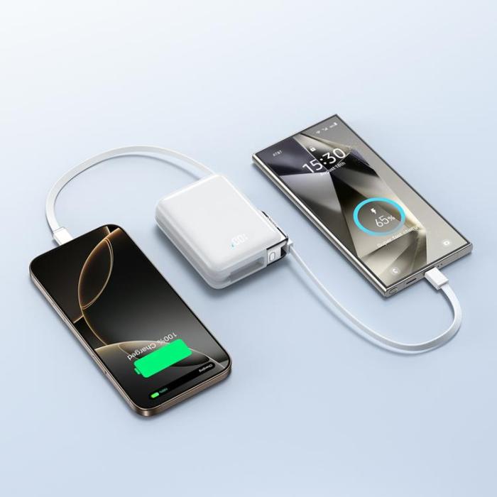 Joyroom - Joyroom Powerbank 10000 mAh 30W med USB-C och Lightning Kablar - Vit