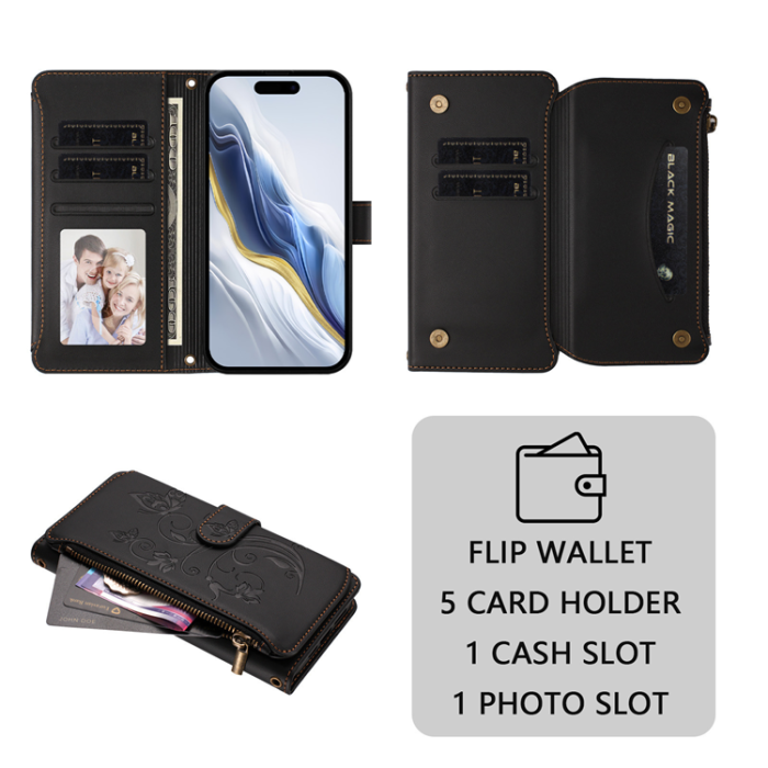 A-One Brand - OnePlus 15 Konstläder Plånboksfodral Butterfly Floral Imprint Zipper