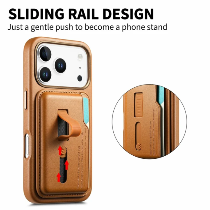 A-One Brand - iPhone 17 Pro Max Mobilskal Magsafe Detachable korthållare - Brun