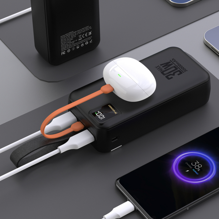 Wozinsky - Wozinsky Powerbank 30000mAh 30W med ficklampa - Svart