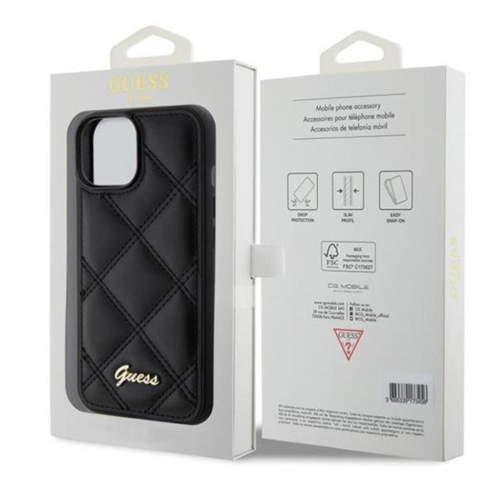Guess - Guess iPhone 15 Mobilskal Quilted Metal Logo - Svart