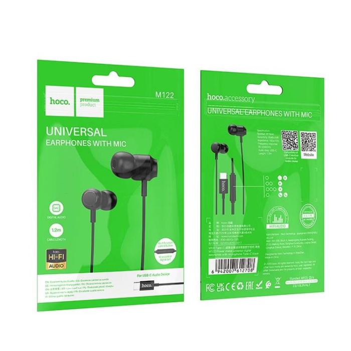 Hoco - HOCO Trådbundna Hörlurar USB-C med Mikrofon M122 - Svart