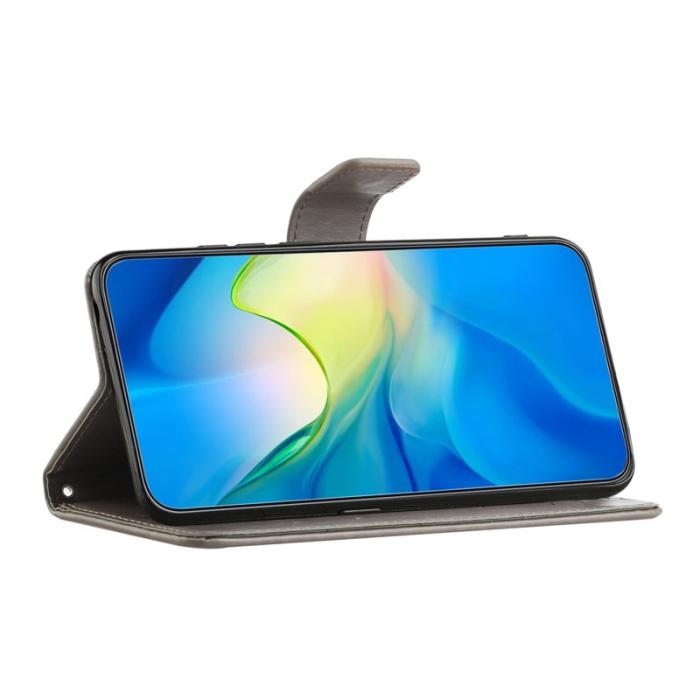 OEM - Samsung Galaxy A57 Plånboksfodral Konstläder Ställ Impräntad Fjäril - Grå