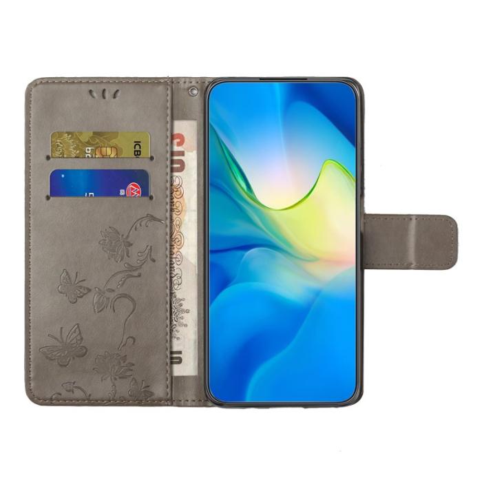 OEM - Samsung Galaxy A57 Plånboksfodral Konstläder Ställ Impräntad Fjäril - Grå