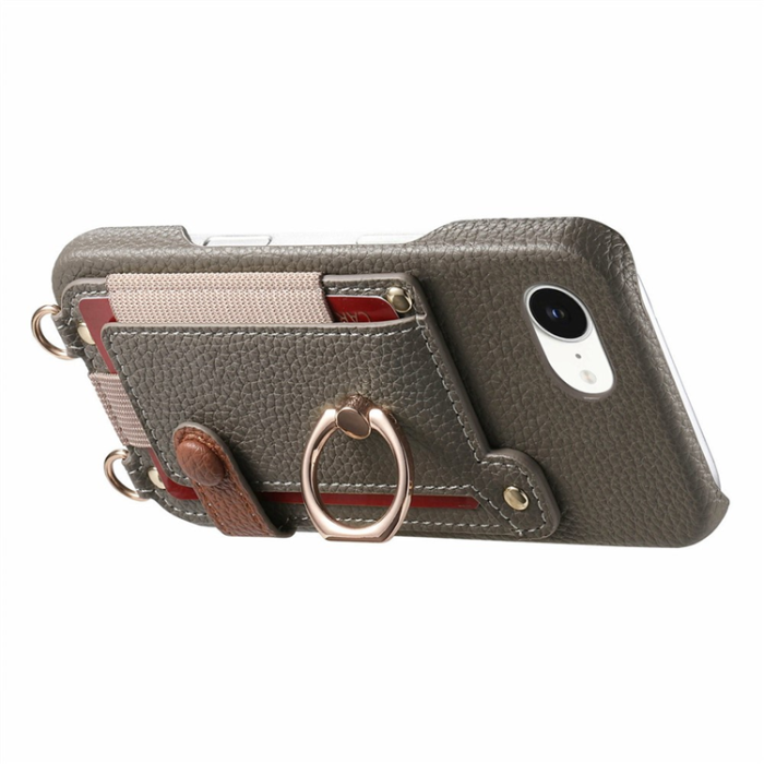 A-One Brand - Mobilskal till iPhone 16e med Korthållare Ring Kickstand - Grå