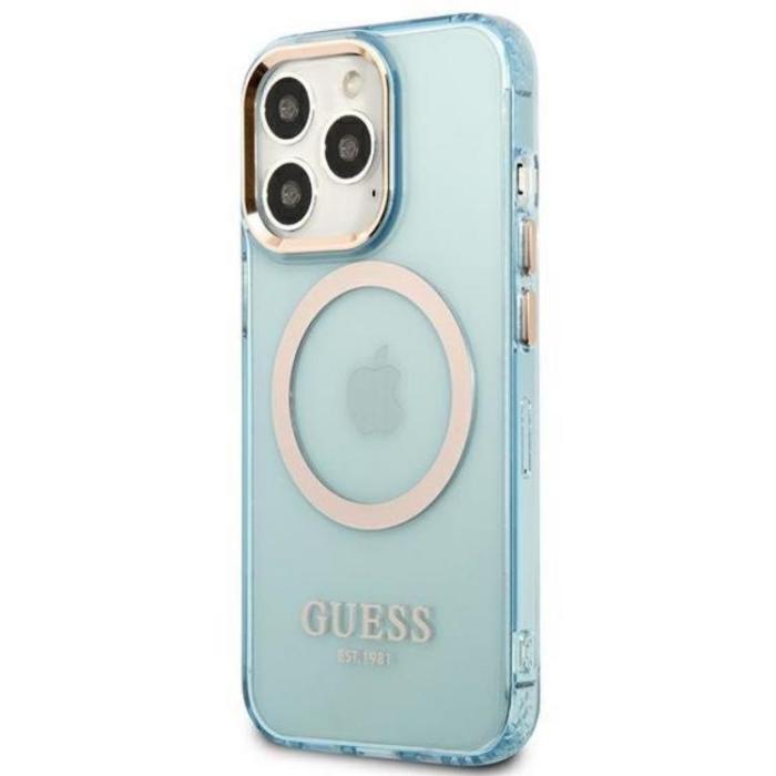 Guess - GUESS iPhone 13 Pro Skal MagSafe Gold Outline Translucent - Blå