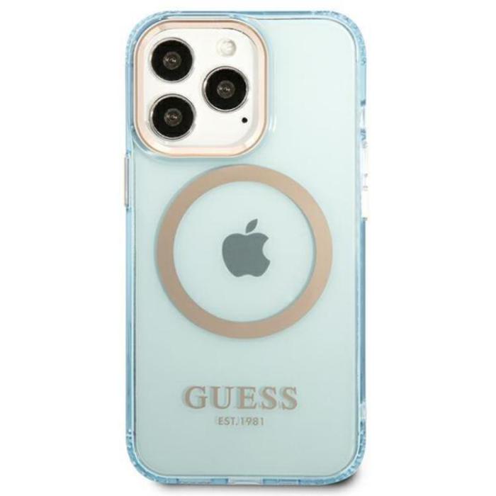 Guess - GUESS iPhone 13 Pro Skal MagSafe Gold Outline Translucent - Blå