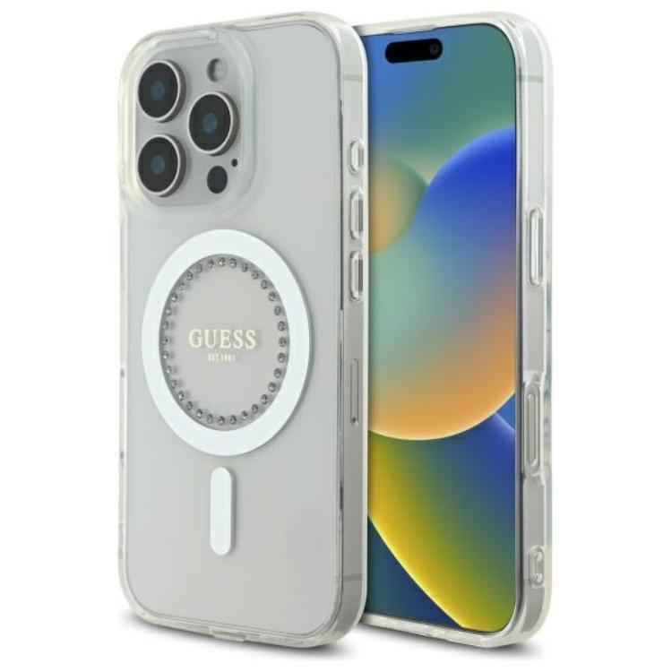 Guess iPhone 16 Pro Mobilskal MagSafe IML Rhinestones - Vit | 2353 | AlltMobil