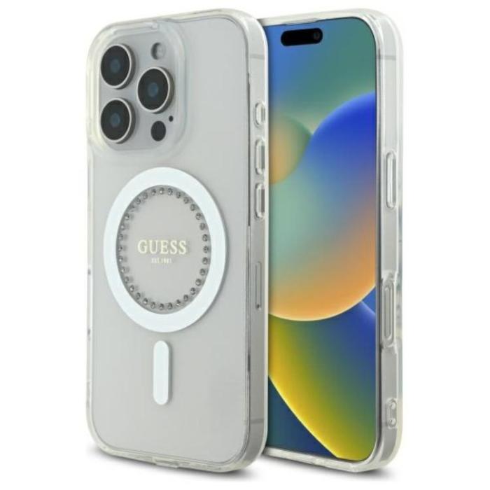 Guess - Guess iPhone 16 Pro Max Mobilskal MagSafe IML Rhinestones - Vit