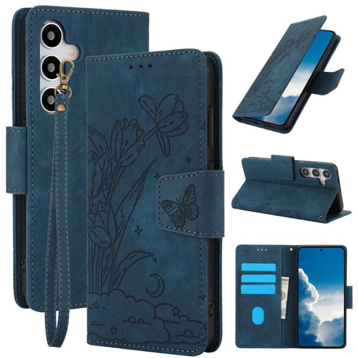 OEM - Plånboksfodral för Samsung Galaxy S26 Konstläder Blommor - Blå