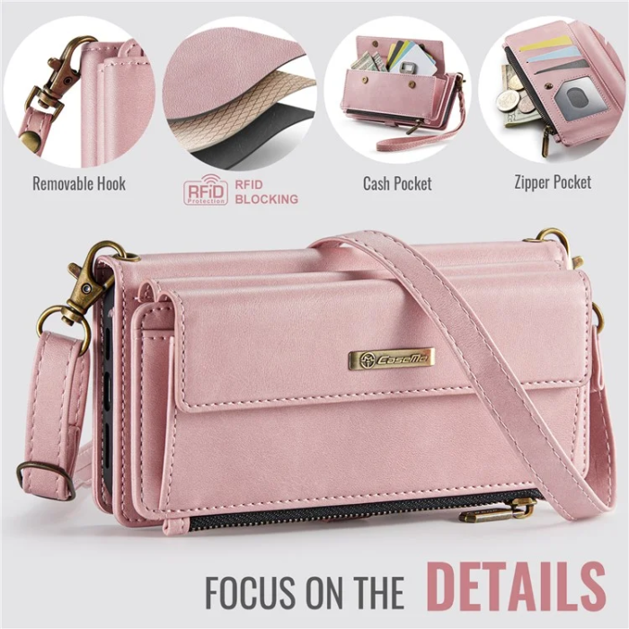 Caseme - Caseme iPhone 16 Plånboksfodral RFID Blocking Zipper - Rosa