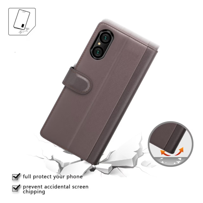 OEM - Sony Xperia 5 V Plånboksfodral Äkta Läder - Brun