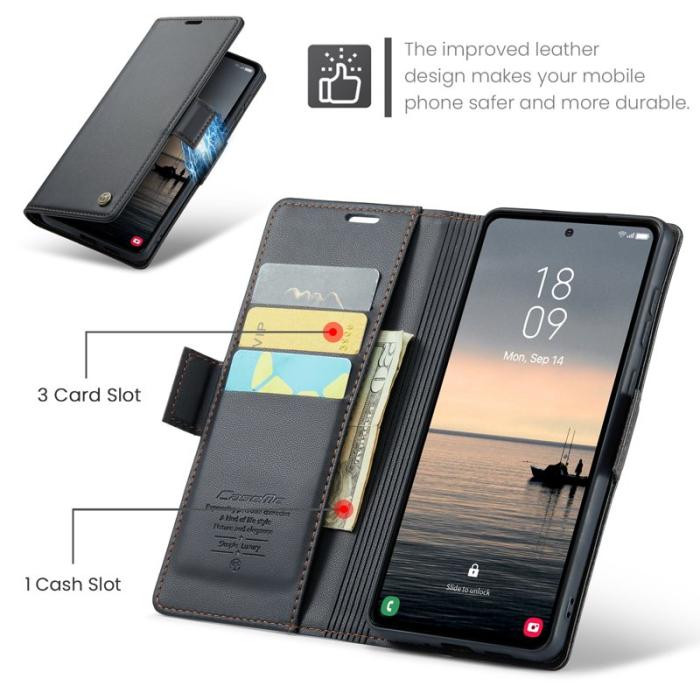 Caseme - CASEME Plånboksfodral Konstläder för Samsung Galaxy S23 FE - Svart