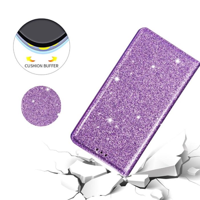 OEM - Mobilskal till Samsung Galaxy S26 Plus Glittrande PU Läder + TPU Kortfack - Lila