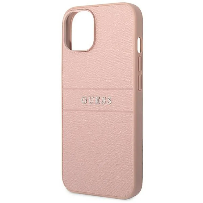 Guess - GUESS iPhone 14 Plus Skal Glitter Flakes Script Metal Logo - Rosa