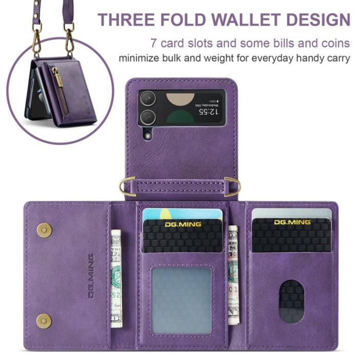 DG.MING - DG.MING Samsung Galaxy Z Flip4 Plånboksfodral RFID-Skydd Lila