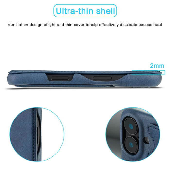 LC.imeeke - LC.IMEEKE iPhone 17 Mobilfodral Korthållare Läder Stativ - Blå