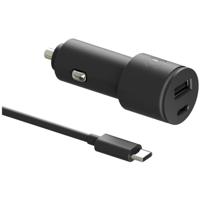Motorola - Motorola Billaddare 45W 1xUSB-A 1xUSB-C med USB-C 1m Kabel TurboPower - Svart