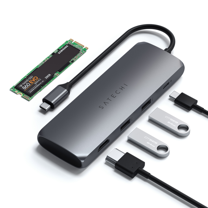 Satechi - Satechi USB-C Hybrid Med Built-in SSD Storage - Rymdgrå