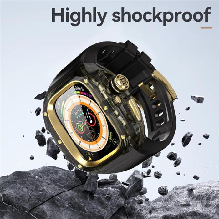 A-One Brand - Armband För Apple Watch Ultra 1/2/3 (49mm) Silikon med Skal - Guld/Svart