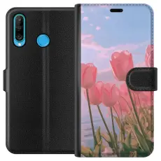 Gustaf - Pl&aring;nboksfodral till Huawei P30 lite med Rosa Tulpaner
