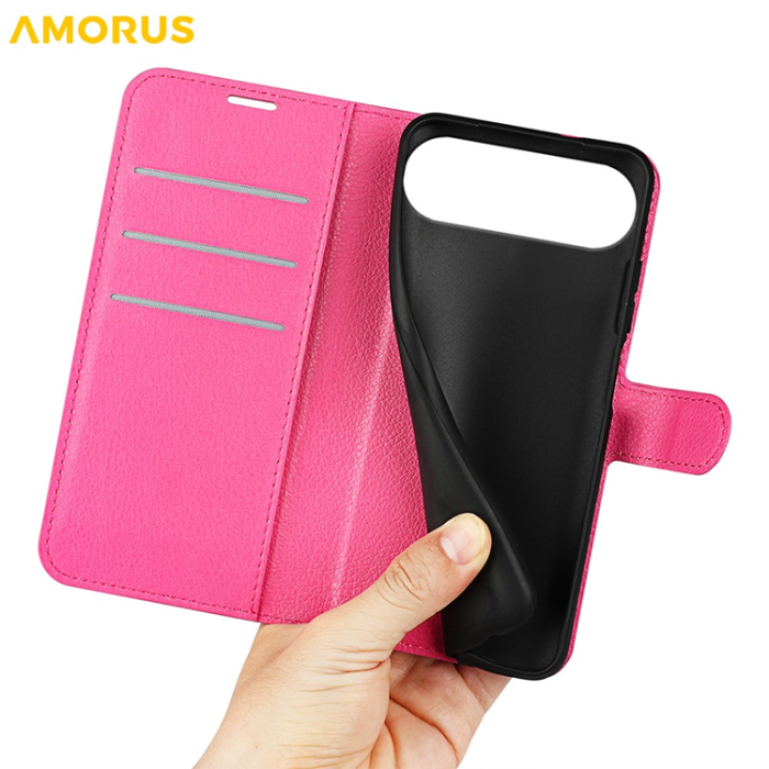 Amorus - AMORUS iPhone Air Plånboksfodral Flipstativ Litchi - Rose