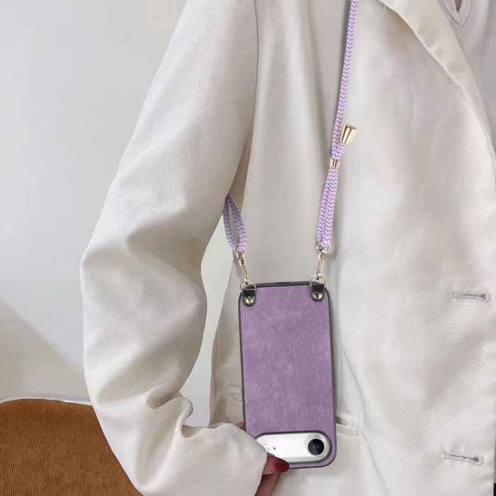 A-One Brand - iPhone Air Mobilskal med Justerbar Rem Retro Läder - Lila