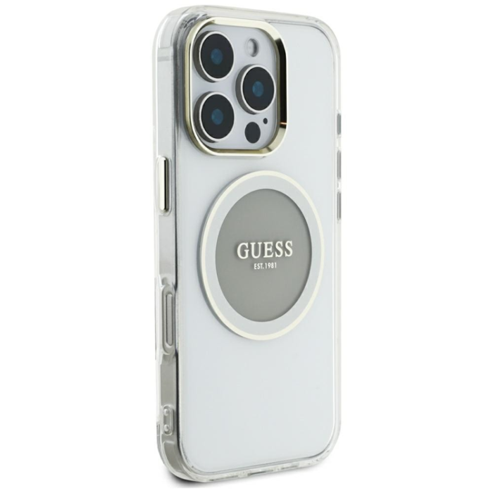 Guess - Guess iPhone 16 Pro Mobilskal MagSafe Metal Circle Logo - Grå