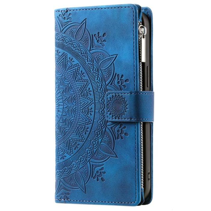 OEM - iPhone 15 Pro Max Plånboksfodral Mandala Flower Imprinted - Blå