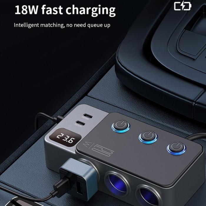 OEM - Billaddare 35W Snabbladdande med Cigarettändaradapter 120W 5 USB-portar