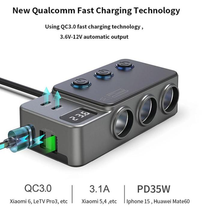OEM - Billaddare 35W Snabbladdande med Cigarettändaradapter 120W 5 USB-portar