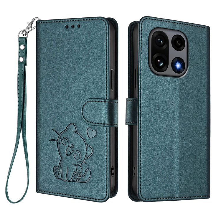 OnePlus 15 5G Konstläder Plånboksfodral Love Cat Pattern Imprint (Grön) | 2353 | AlltMobil