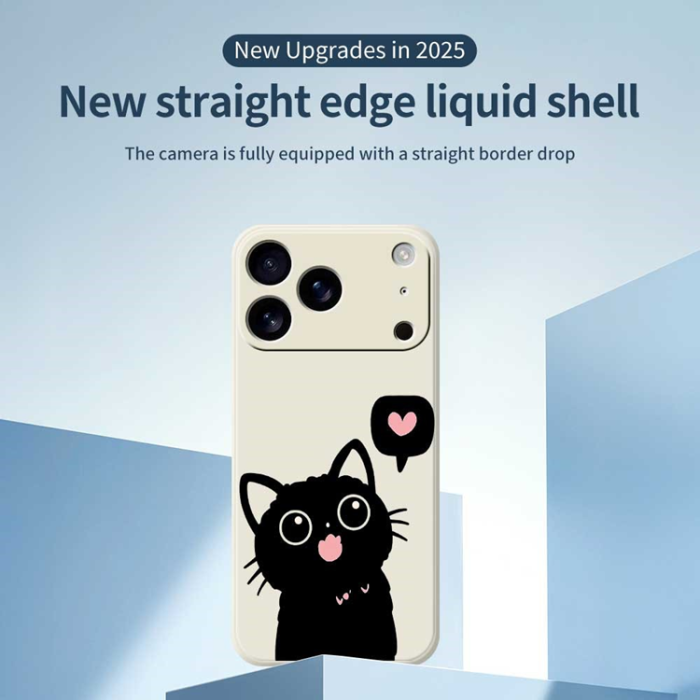 A-One Brand - iPhone 17 Pro Mobilskal Love Black Cat Pattern - Beige