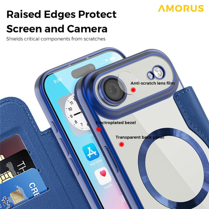 Amorus - AMORUS iPhone Air Plånboksfodral MagSafe RFID - Blå