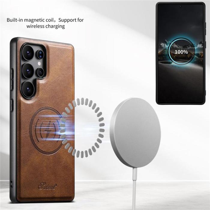 SUTENI - SUTENI Mobilskal för Galaxy S24 Ultra MagSafe Korthållare H19 - Brun