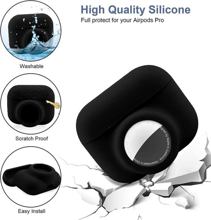 A-One Brand - 2-in-1 Silicone Skal Airpods Pro med Airtag - Svart