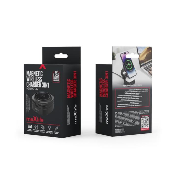 Maxlife - Maxlife 3-in-1 Trådlös Laddare Magnetisk 15W - Svart
