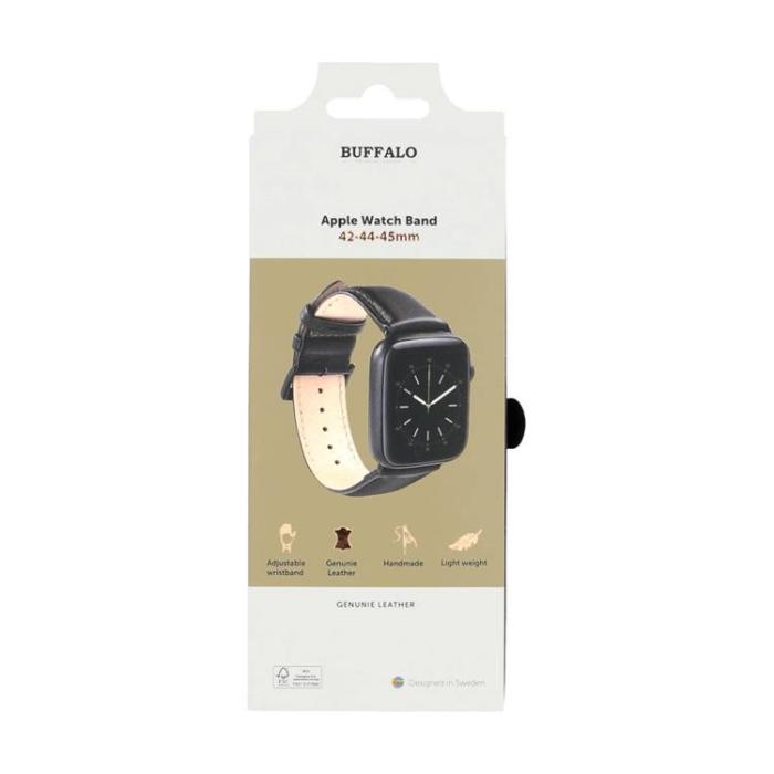 BUFFALO - BUFFALO äkta läder Apple Watch 4/5/6/7/8/SE (42/44/45mm) Armband - Svart