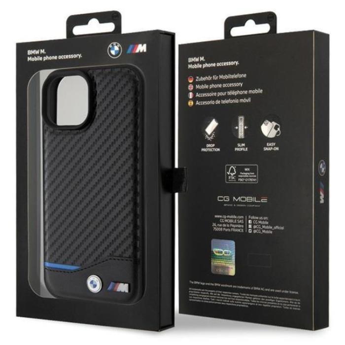 BMW - BMW iPhone 15 Plus Mobilskal Läder Carbon - Svart