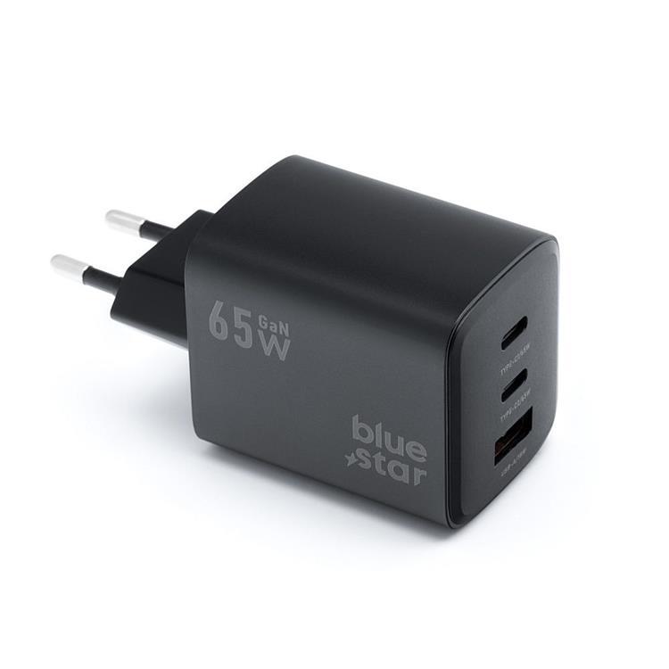 BLUE STAR Snabbladdare 65W 2x USB-C/USB-A PD QC GaN 4A Svart | 505295 | AlltMobil