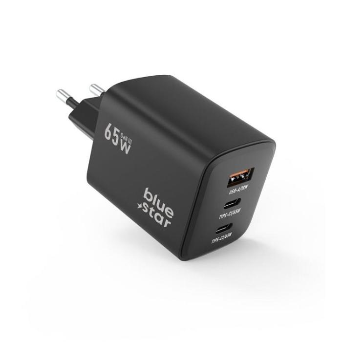 Blue Star - BLUE STAR Snabbladdare 65W 2x USB-C/USB-A PD QC GaN 4A Svart