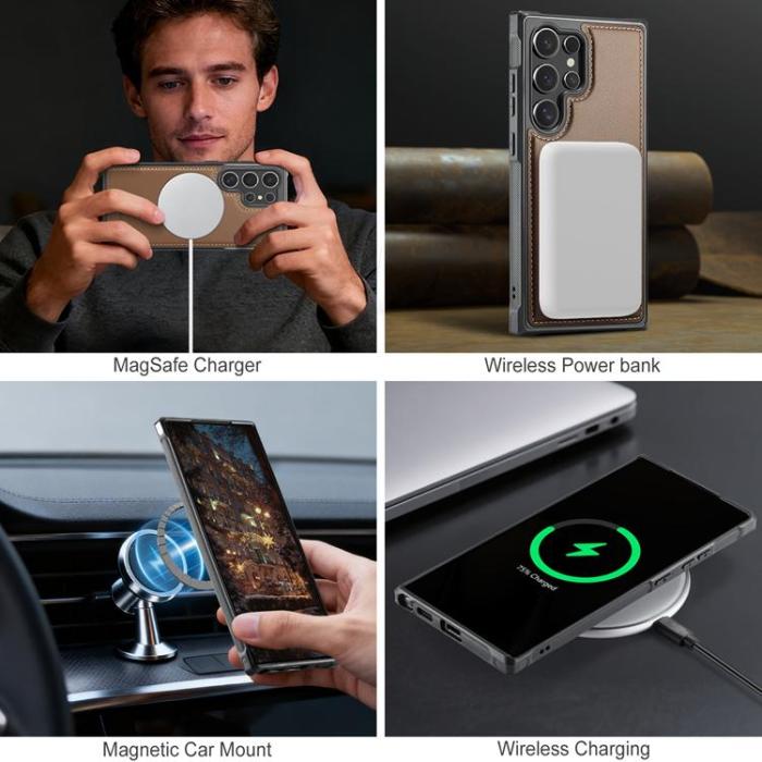 OEM - JEEHOOD Samsung Galaxy S23 Ultra Fodral KonstLäder - Brun