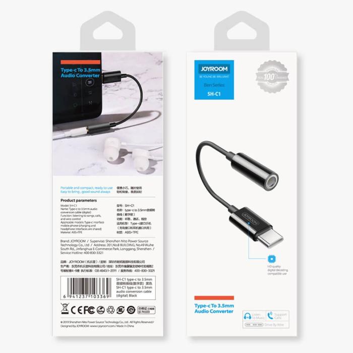 Joyroom - Joyroom 3,5 mm mini jack to USB-C headphone adapter Svart