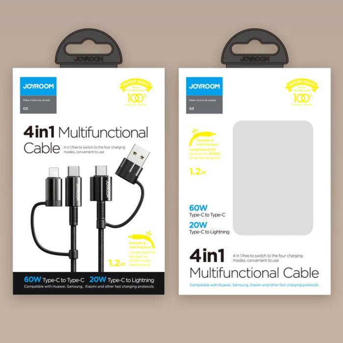 UTGATT1 - Joyroom 4in1 USB Type C/USB - USB Type C/Lightning 3 A 60 W 1,8m