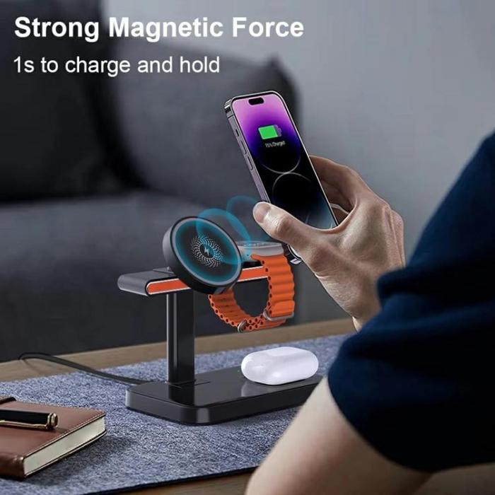 OEM - 3in1 Magnetisk Trådlös Laddare iPhone, Apple Watch, Airpods 15W