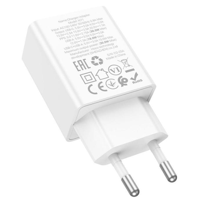 Hoco - Hoco Snabbladdare PD 30W USB-A USB-C QC3.0 AFC 3A N71 - Vit