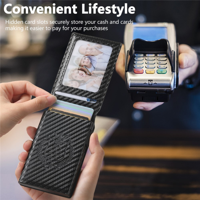 SUTENI - SUTENI Korthållare Automatiskt Pop-Up Metall Imprint Carbon Fiber