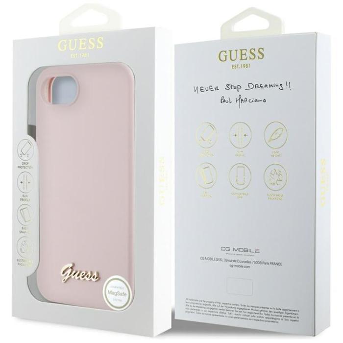 Guess - Guess iPhone 16e Mobilskal MagSafe Silikon Script Metal Logo